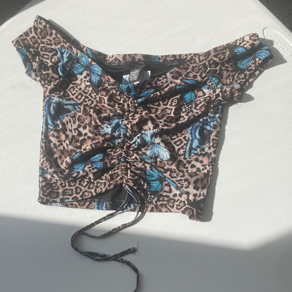 Rue21 top Butterfly animal print cinch string in front casual boho M jr - Picture 16 of 17